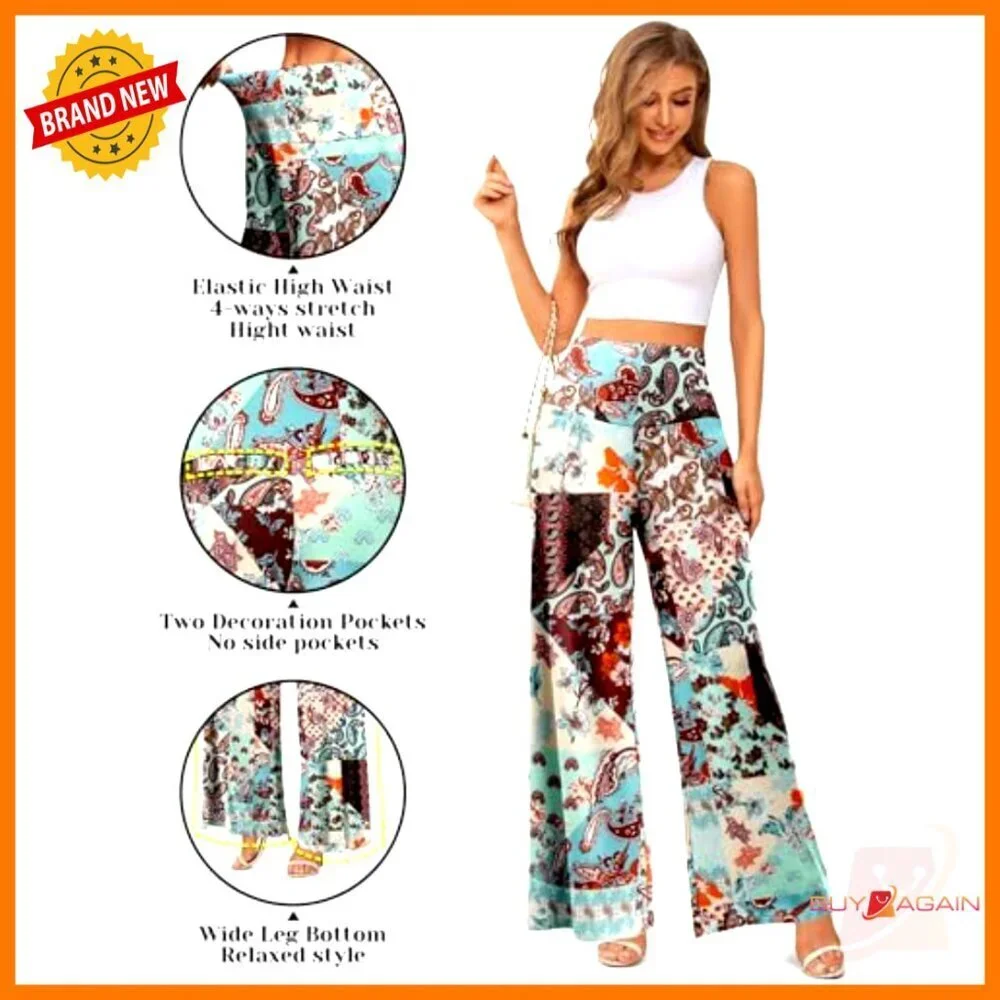 Stretchy High Waist Palazzo Pants Wide Leg Lounge Casual Comfy S-3XL